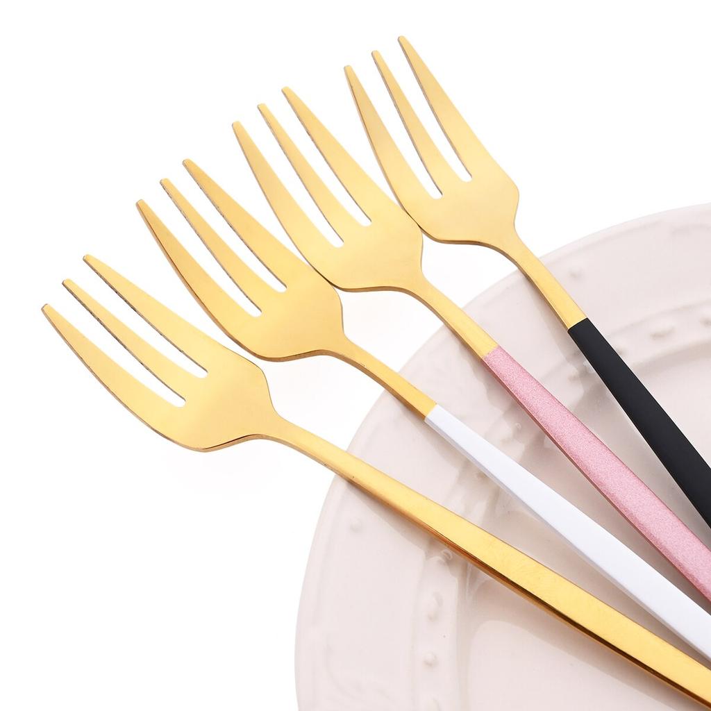 6Pcs/Set Tea Cake Snack Fork Dinnerware Cutlery Colorful Fork Set Mirror Stainless Steel Tableware Dessert Fruit Fork Silverware
