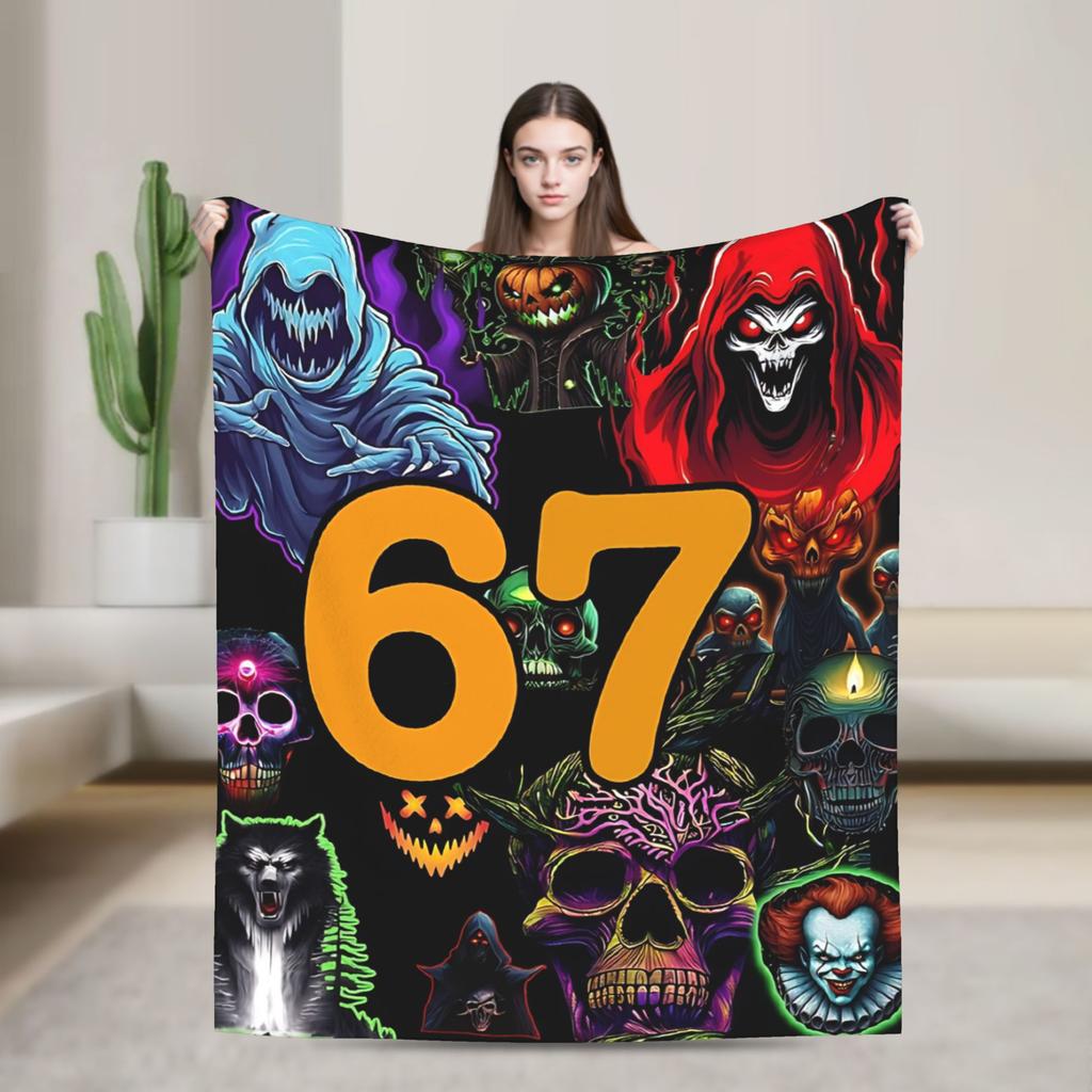 67 Meme Halloween Haunted Spooky Warm Blanket Camping Plush Throw Blanket Living Room Flannel Bedspread Sofa Bed Cover