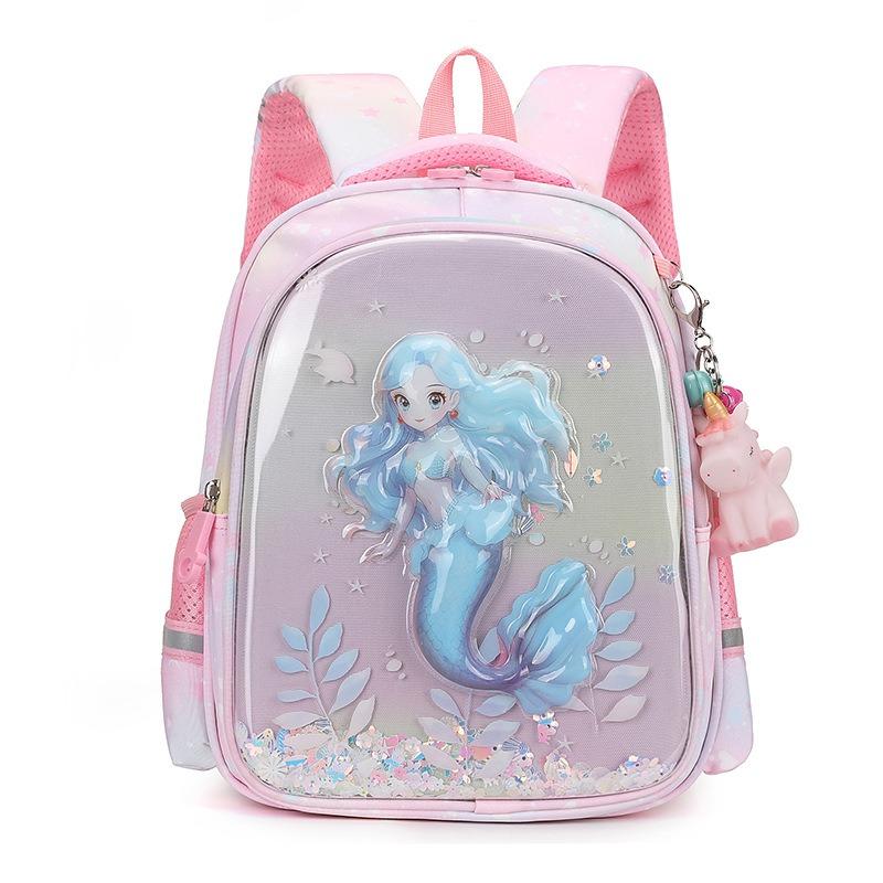 Exquisite 3D Pressed Shell Children School Bags Cute Cartoon Mermaid Printing Kindergarten Book Bag High Quality Nylon Lightweight Children's Backpack