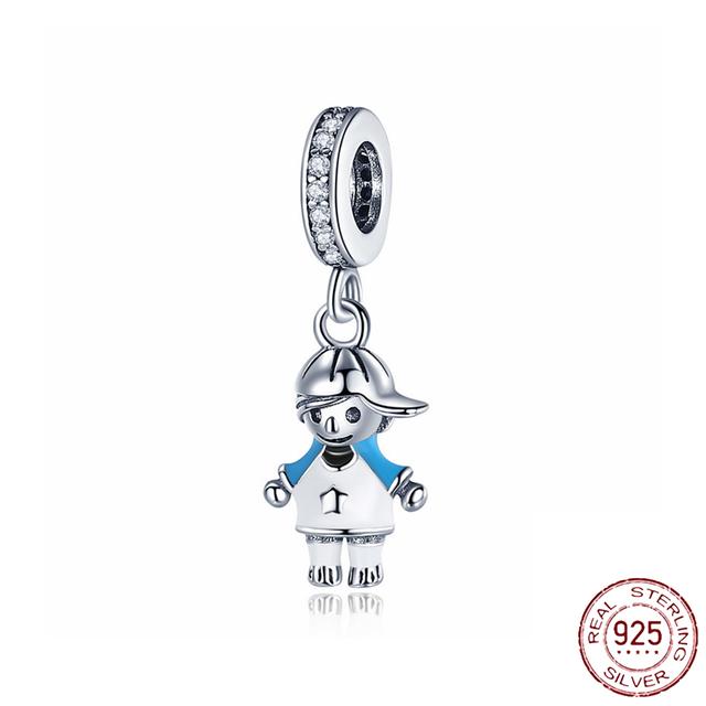 New 925 Sterling Silver Rose Girl Boy Pink Sparkle Spacer Clip Charm Bead Fit Original Fashion Bracelet DIY Jewelry for Women