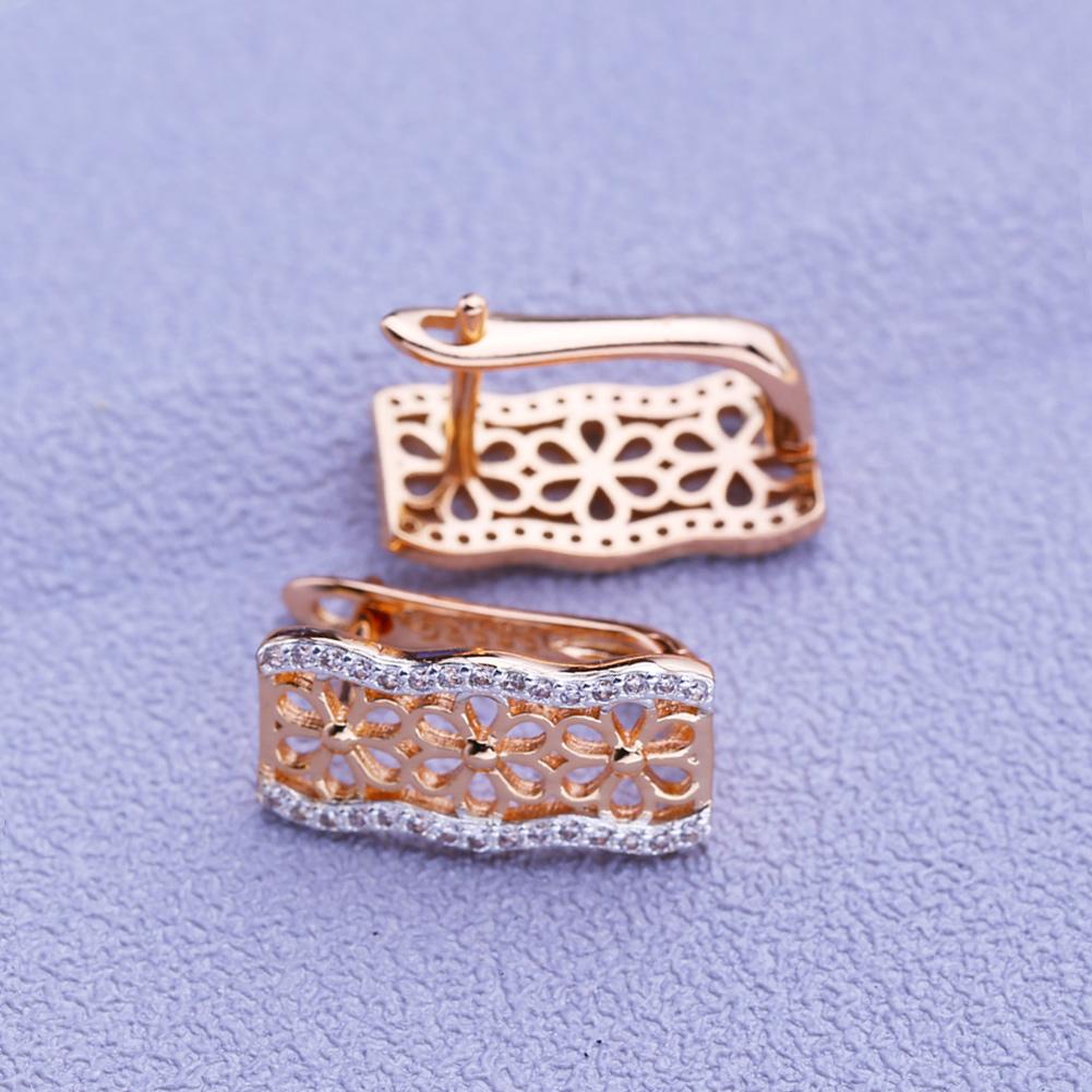 LSOOYH серьги-клипсы цвета розового золота, модные серьги для женщин, полые серьги-гвоздики с цветком кубического циркония, ювелирные изделия