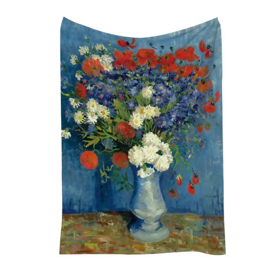 Oil Painting Nap Blanket, Soft Warmth Double-Sided Flannel, Digital Print Shrink-Resistant Machine Washable Office Travel Throw Blanket