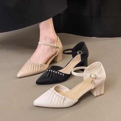 2025 Новые винтажные женские сандалии во французском стиле с острым носком, на тонком каблуке, обувь для ленивых, шлепанцы, летние балетки для женщин