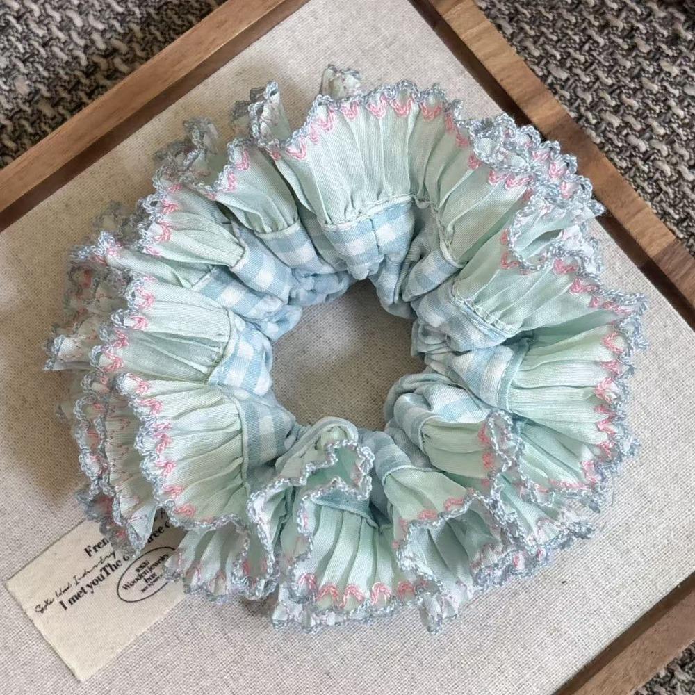 Elastic Plaid Scrunchies Sweet Exaggerated Hair Ring Fashion Large Lace Hair Tie Party