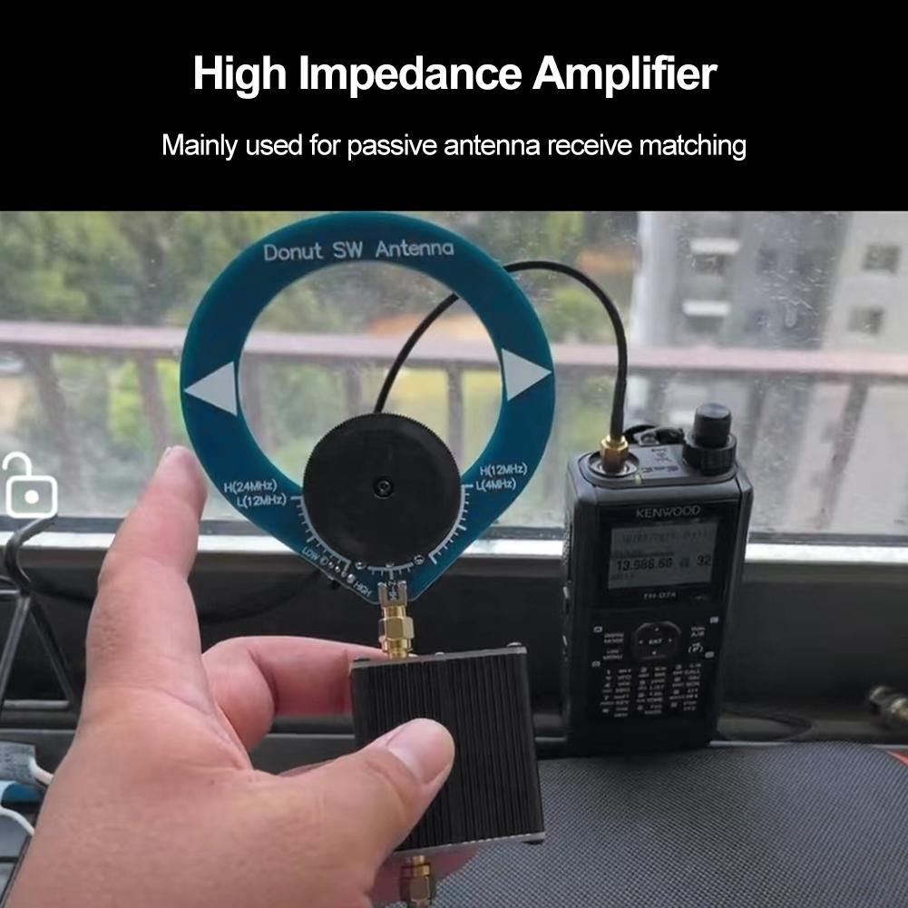 High Impedance Amplifier Small Loop Antenna 1Hz-300MHz Doughnut Short Wave Antenna Built-In 600mah Battery for SDR Walkie Talkie