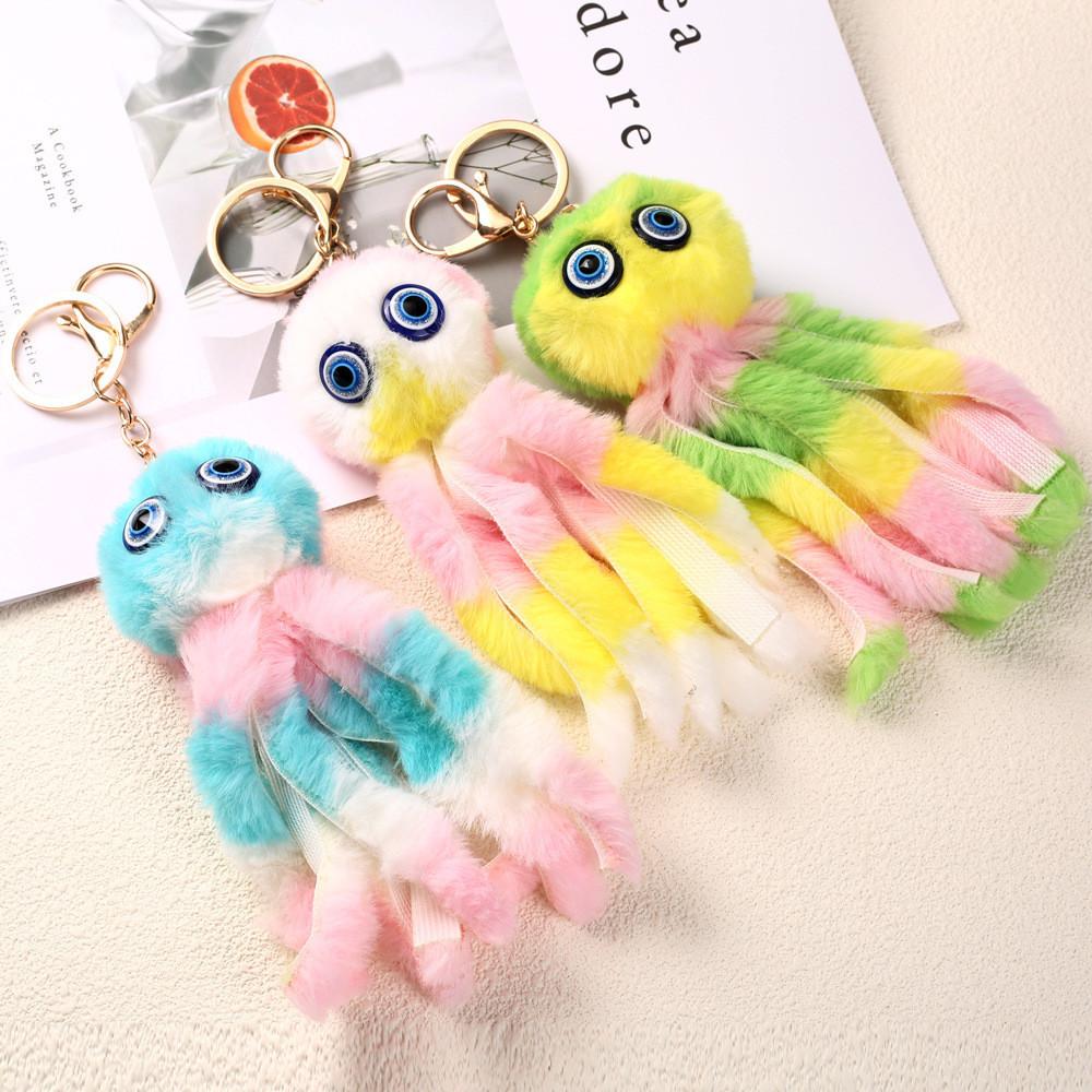 Брелок-подвеска в виде осьминога с искусственными волосами в виде осьминога, цветная игрушка для куклы, автомобиля, сумки