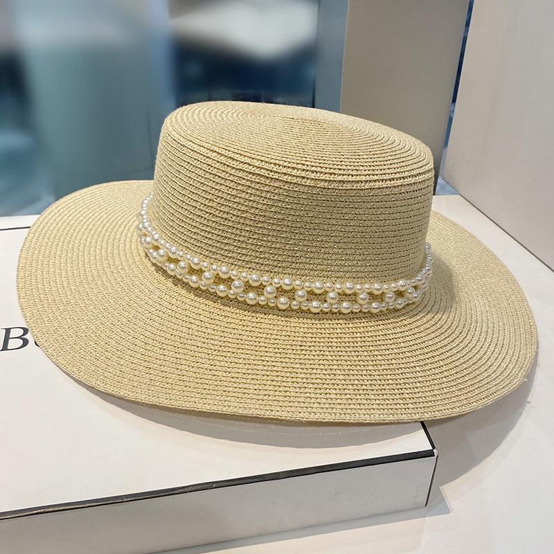 Flat Top Straw Hat Belt Accessories Leisure Summer Sunscreen Hat Women's Fashionable Beach Boater Hat Gifts 2023