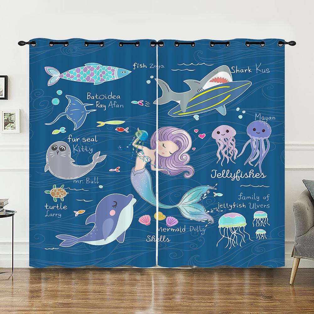 Curtains Fairy Tale Mermaid Childlike Sunshade Digital Printing Curtains Blackout Without Punching