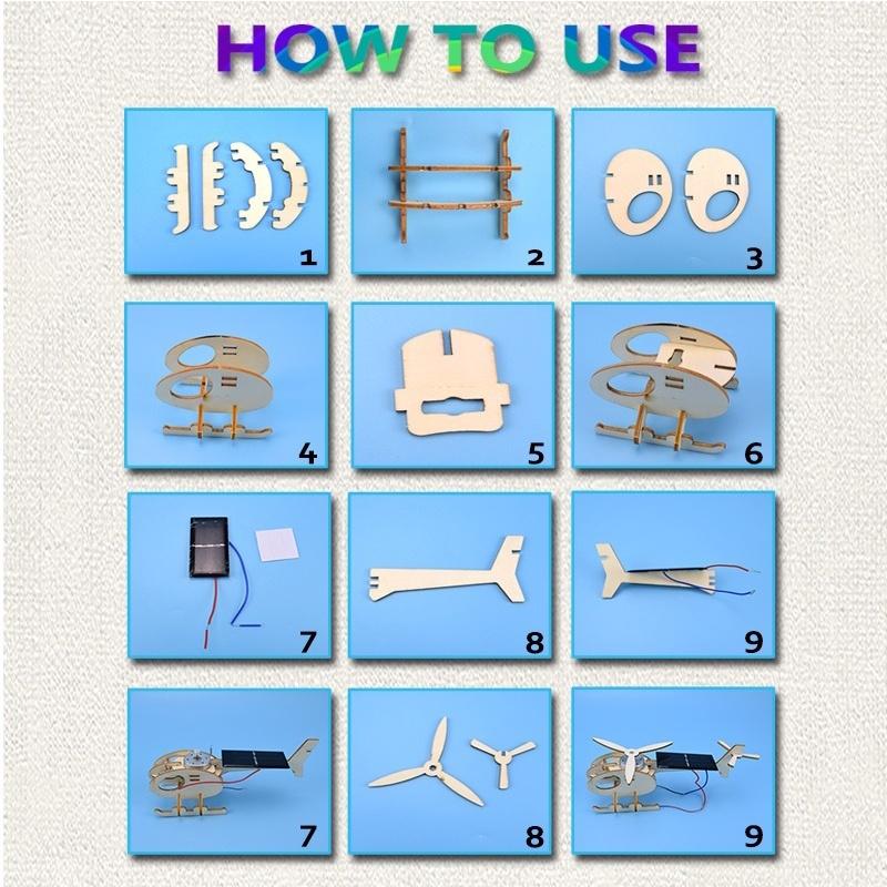 DIY Wooden Solar Helicopter Toy for Children Physics Science Experimental Handmade Assembly Model Kits Educational Toys Gifts