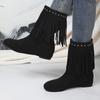 Ladies Shoes 2024 High Quality Slip-on Women's Boots Tassel Modern Boots Women Winter Rivet Solid Mid-Calf Boots Zapatos