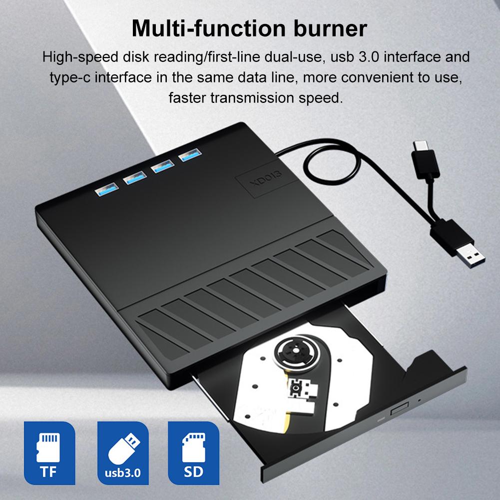 7-в-1 USB 3.0 Type C DVD-плеер, записывающее устройство, кард-ридер с портами SD/TF, многофункциональный привод для Windows XP/7/8/10/11, ноутбука, настольного компьютера
