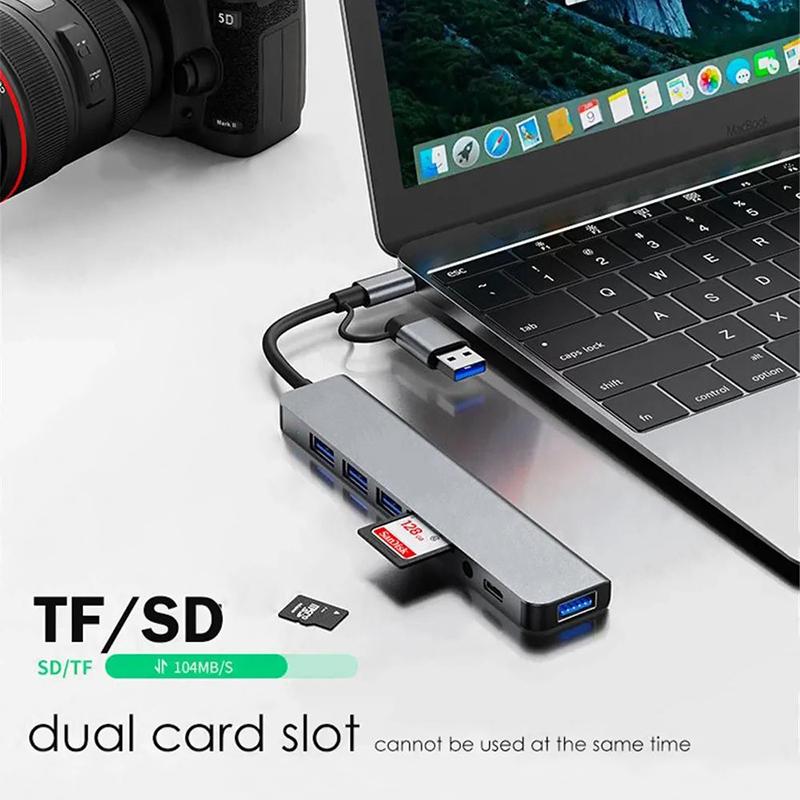 8-в-1 USB-C концентратор-расширитель, многопортовый адаптер, разветвитель Type-C, док-станция, кардридер SD для Samsung, ПК, планшета, быстрая передача данных, зарядка