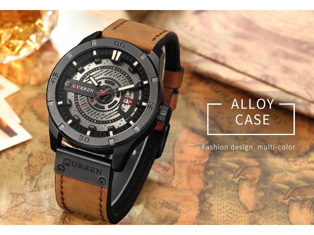 Curren 8301 Мужские водонепроницаемые кожаные кварцевые часы с датой