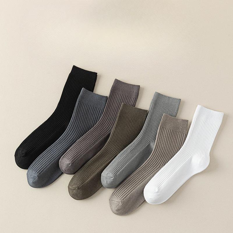 Men's Mid-calf Socks for Autumn and Winter, Breathable and Sweat-absorbing Cotton Socks, Business Sports Solid Color Long Socks