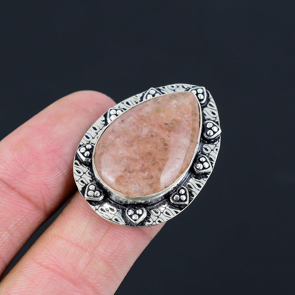 Natural Strawberry Quartz Gemstone 925 Silver Promise Ring Size 7 For Women