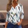3/4 Length Sleeve Womens Tops Floral Print Vintage Fashion Casual Loose With V Neck Plus Size Shirts
