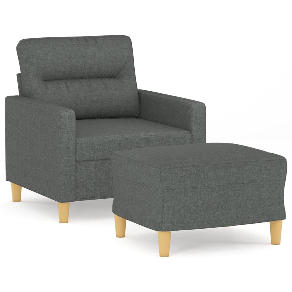 Vidaxl Fotel Z Podnóżkiem, Ciemnoszary, 60 Cm, Obity Tkaniną