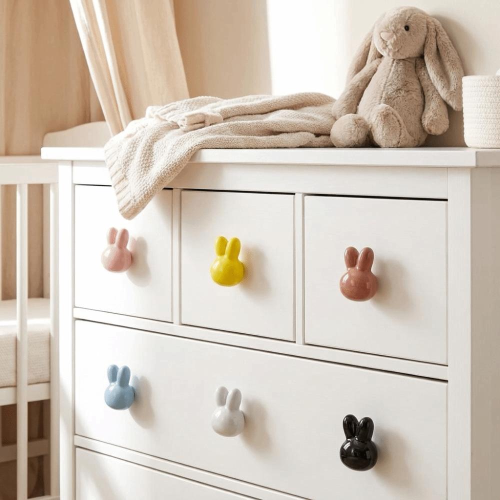 Solid Metal Thread Ceramic Drawer Knobs Single Hole Cabinet Knobs Playful Rabbit Knobs Playroom