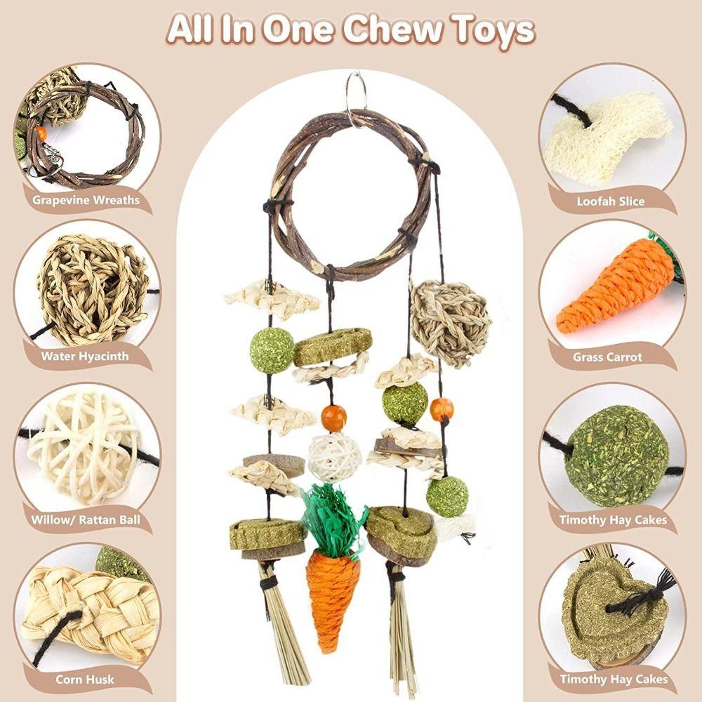 Grinding Guinea Pigs Hanging Bunny Cage Accessories Rabbit Treats Buuny Chew Toy Molar Rattan Ring