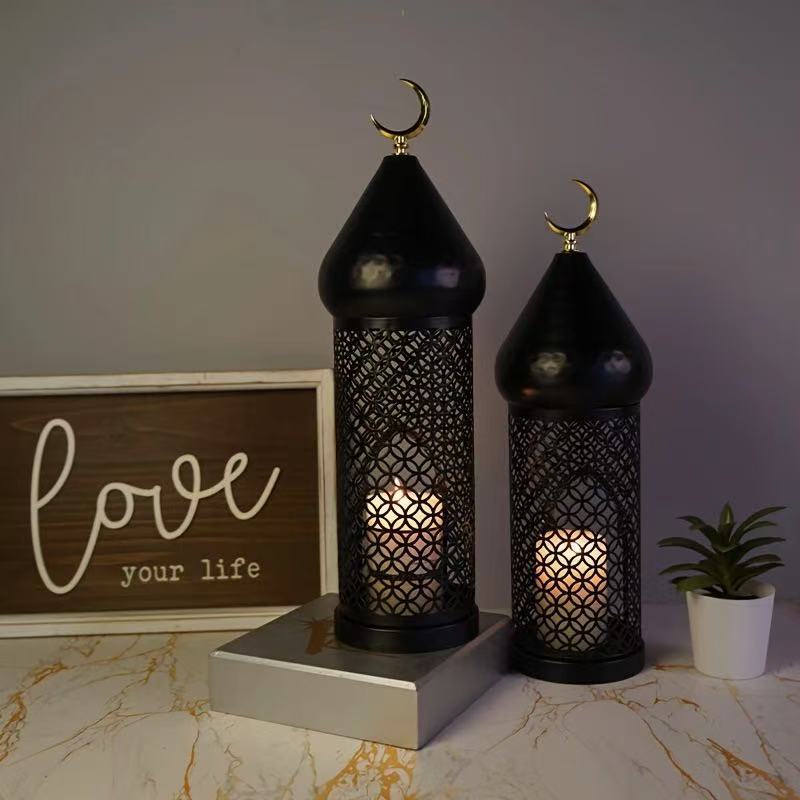 Ramadan New Moon Candle Holder Black Dome Design Muslim Eid Mubarak Decoration Family Mosque Party Celebration Gift