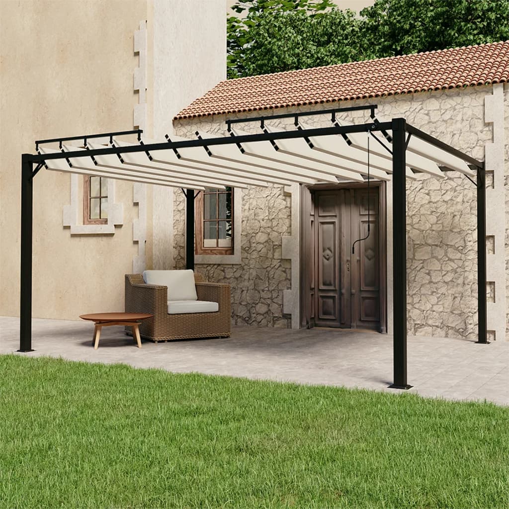 Pergola with Adjustable Louvered Roof 3 x 4 m Cream Fabric and Aluminum