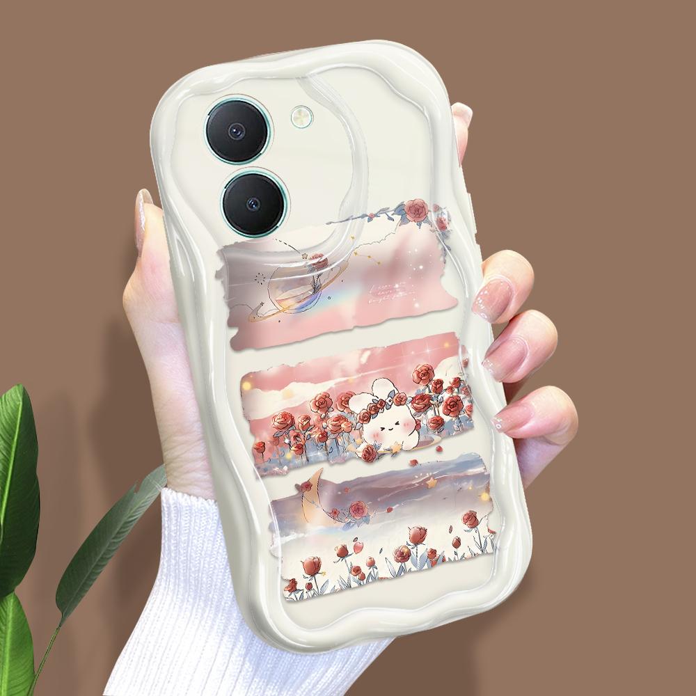 Милый мультяшный узор, кремовая текстура, мягкий силиконовый чехол с волнистыми краями, чехол для телефона для Vivo