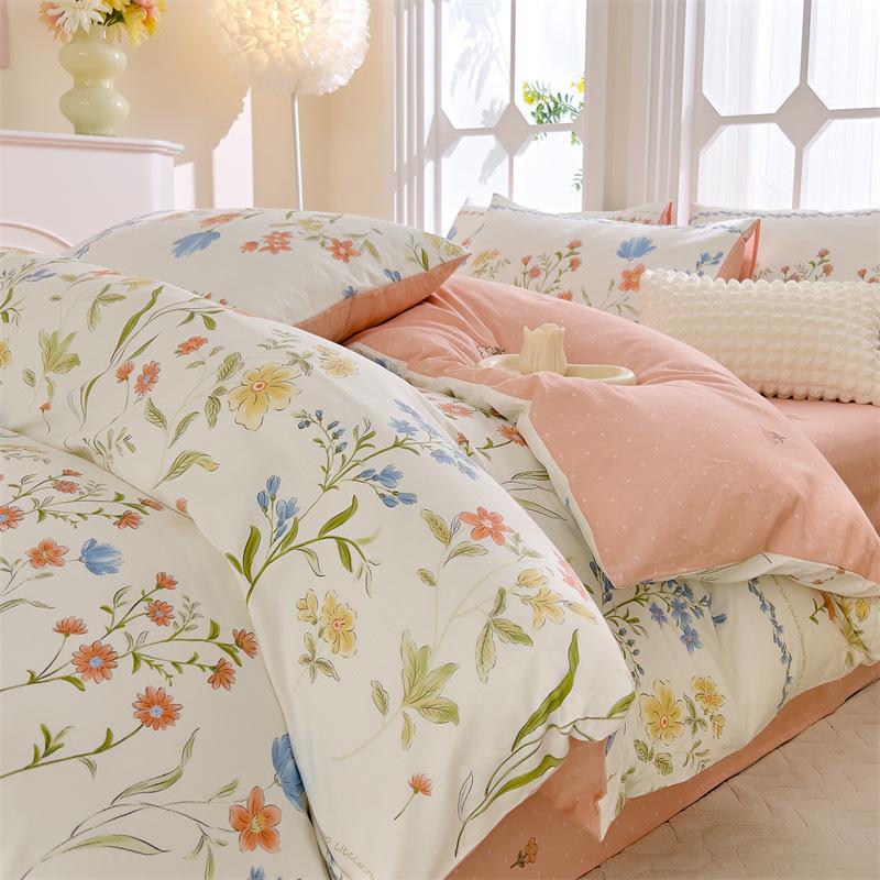 Комплект постельного белья из четырех предметов, пододеяльник из чистого хлопка с цветочным рисунком, простыня для спальни из трех предметов
