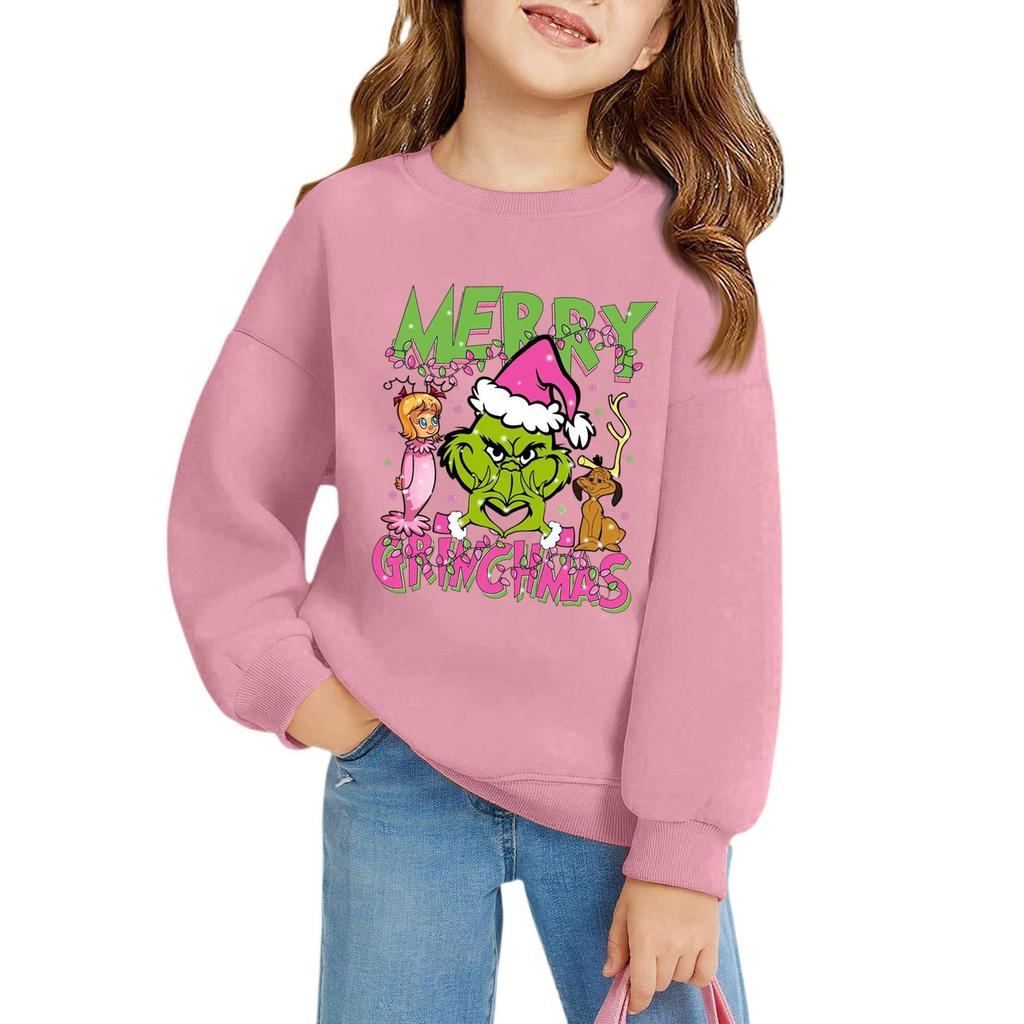 Рождественские пуловеры с круглым вырезом для девочек, детские топы с принтом