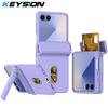 KEYSION Shockproof Case for Samsung Z Flip 7 6 5 5G Hard PC With Hinge Kickstand Card Slot Phone Cover for Galaxy Z Flip 5 6 7