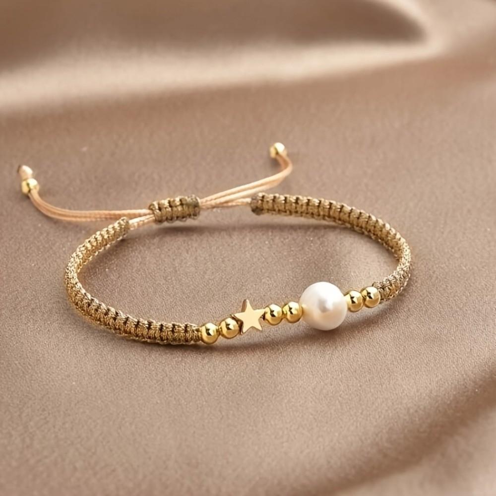 Adjustable Star-Shaped Bracelet Pearl Bead Casual Bracelet Creative Woven Bracelet Men