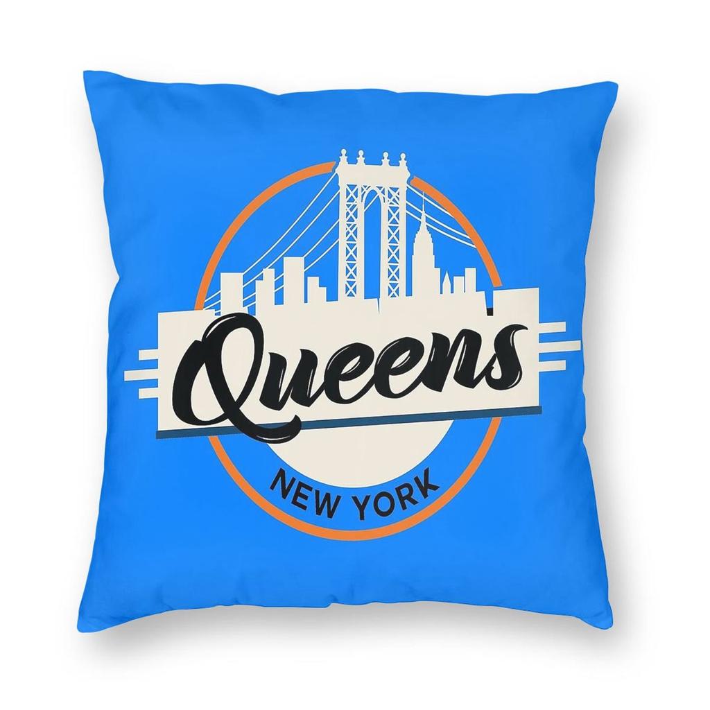 Queens New York Square Pillowcase Polyester Linen Velvet Pattern Zip Decor Pillow Case Home Cushion Cover