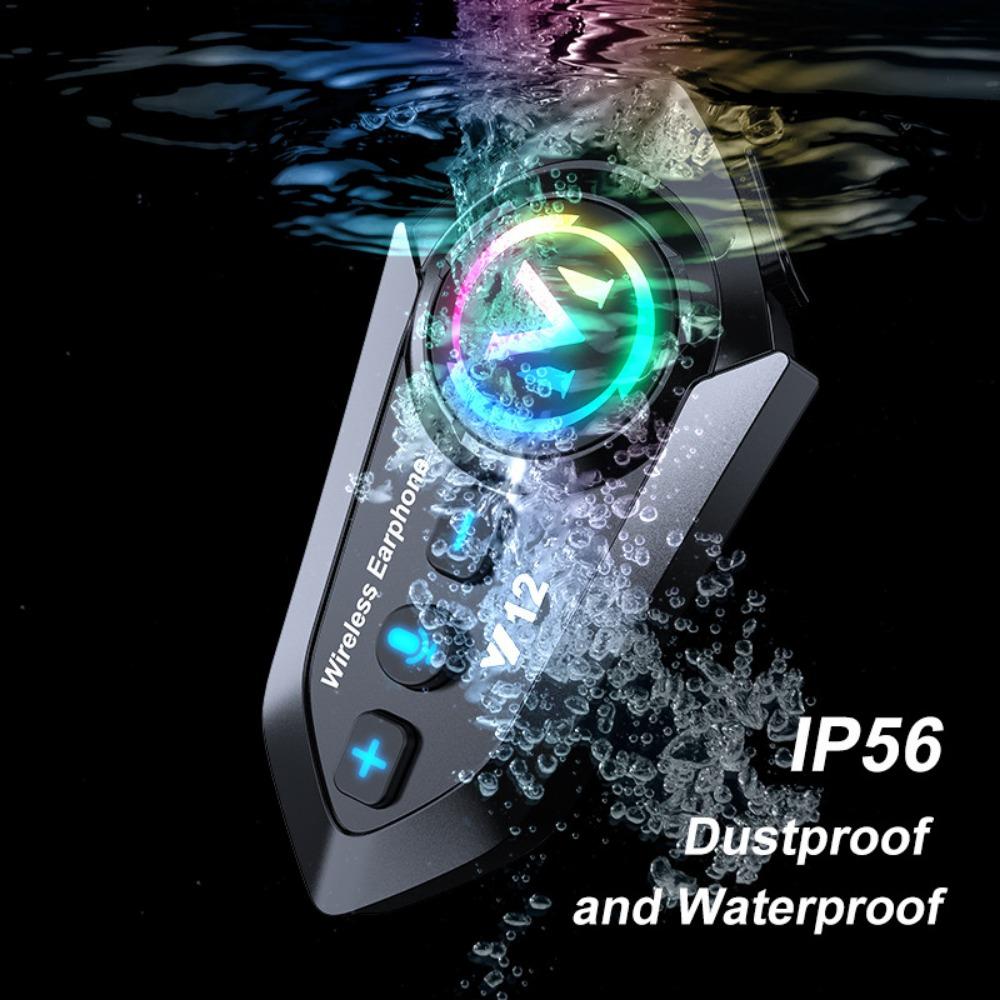 Водонепроницаемая мотоциклетная Bluetooth-гарнитура IP56 с HD-звуком, 3D-аудио, FM-радио, 13-часовая батарея, RGB-подсветка