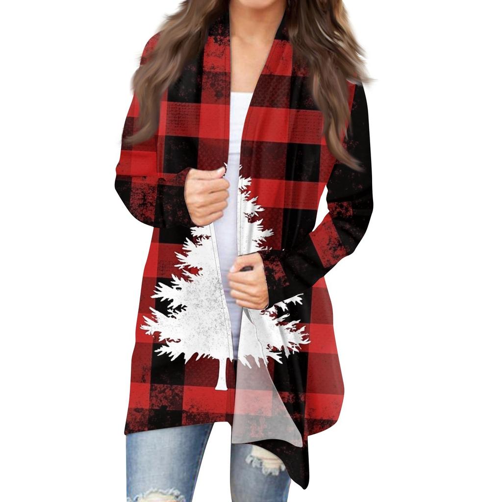 Женская модная рождественская куртка с принтом, повседневный кардиган с длинным рукавом, пальто