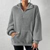 Sweatshirt For Women Half Zip  Pocket Drop Shoulder Teddy Sweatshirt Stand Collar Sweatshirts For Women