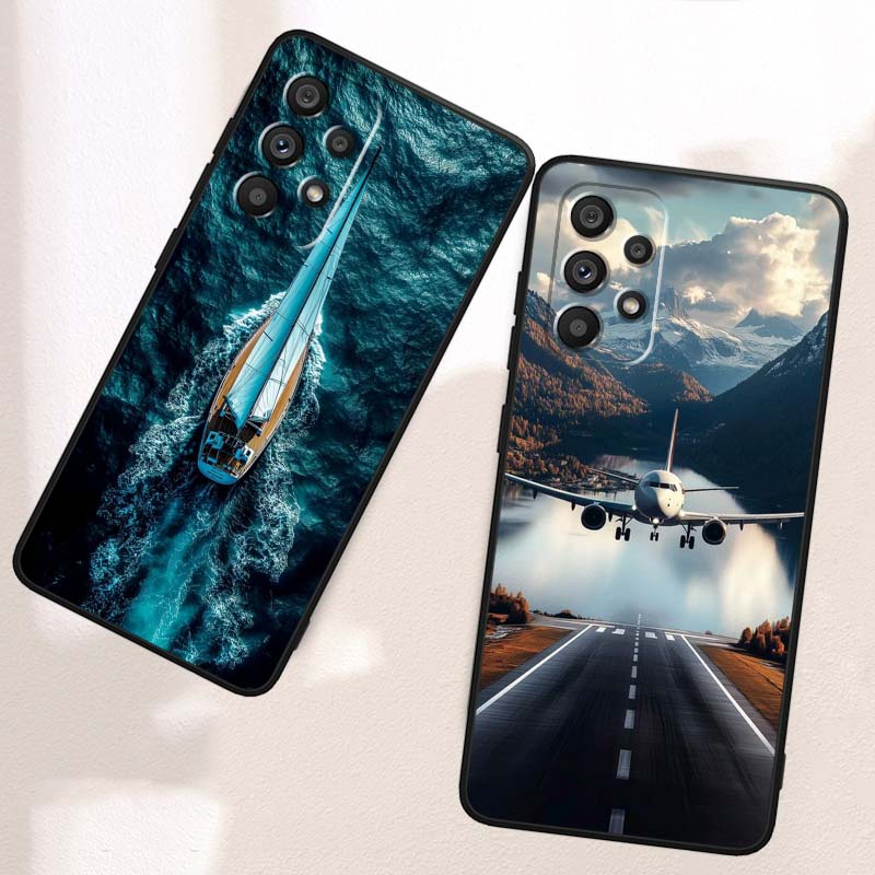 Модный узор с самолетами Для Samsung A73 A72 A71 A55 A54 A53 A52 A51 A13 A22 A16 A15 A12 A14 A26 A07 5G Черный чехол для телефона