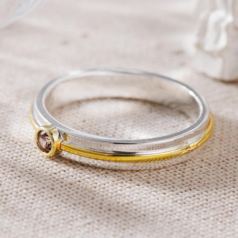 Classic Inlaid Purple CZ Women's Ring Retro Two Color Geometry Daily Wear Party Jewelry Anniversary Gift