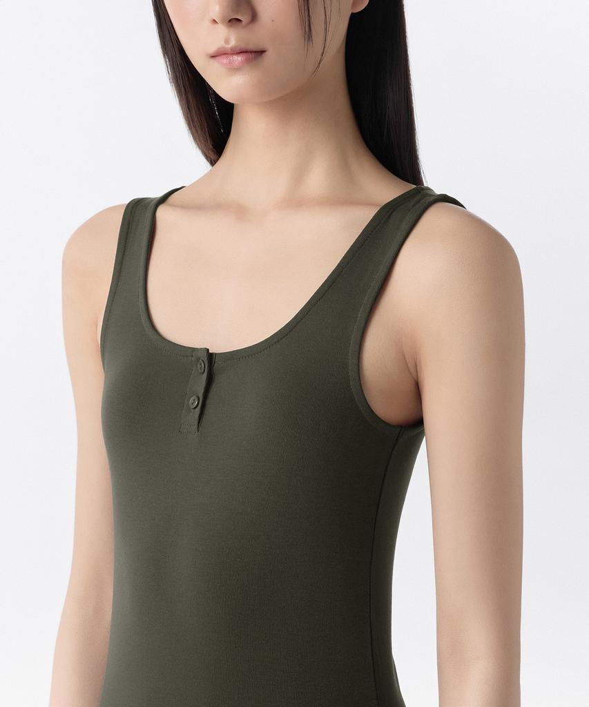 MUSINSA STANDARD WOMAN Женский мягкий джерси-топ-henley [Темный оливковый]