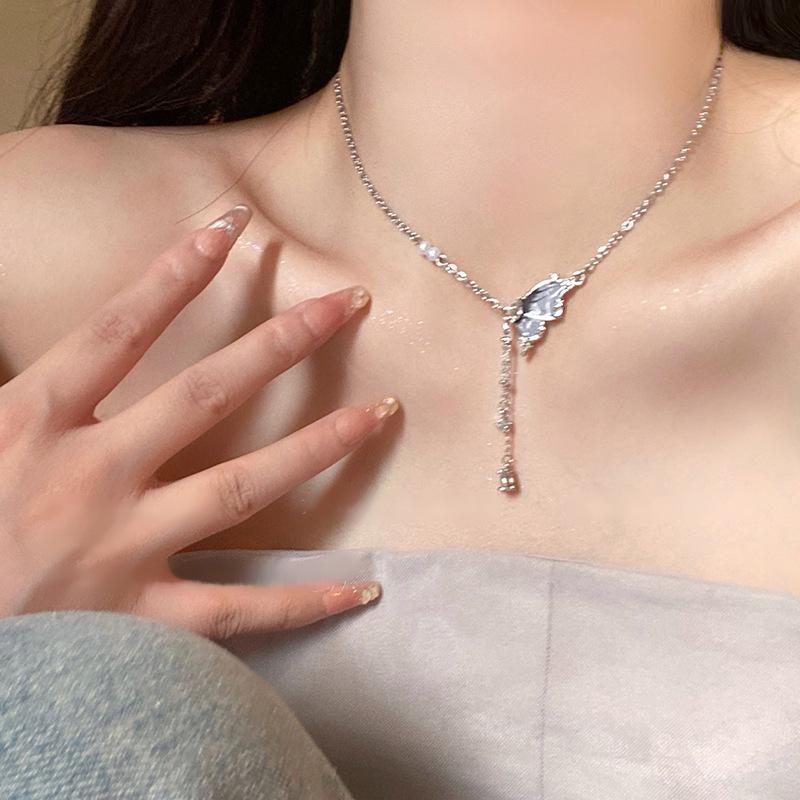 Cool Butterfly Tassel Pearl Necklace For Women 2026 Summer New Sweet Cool Elegant Versatile Collarbone Chain Bestie Matching Jewelry Accessory