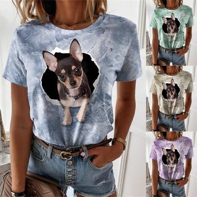 Летние женские футболки больших размеров для отдыха с 3D-цифровым принтом животных, короткий рукав, круглый вырез, футболка для женщин