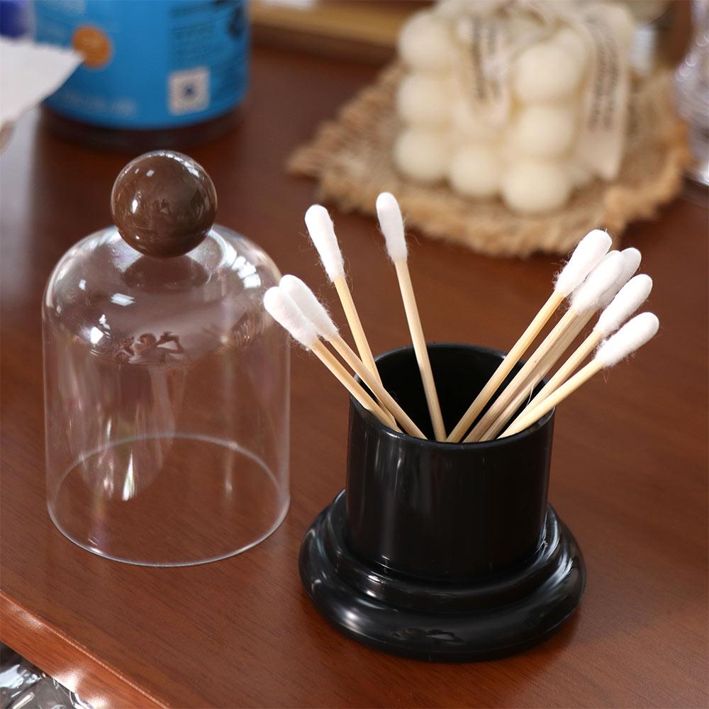 Plastic Dental Floss Case Clear Dome Lid Toothpick Storage Box Cotton Swab Jar Living Room