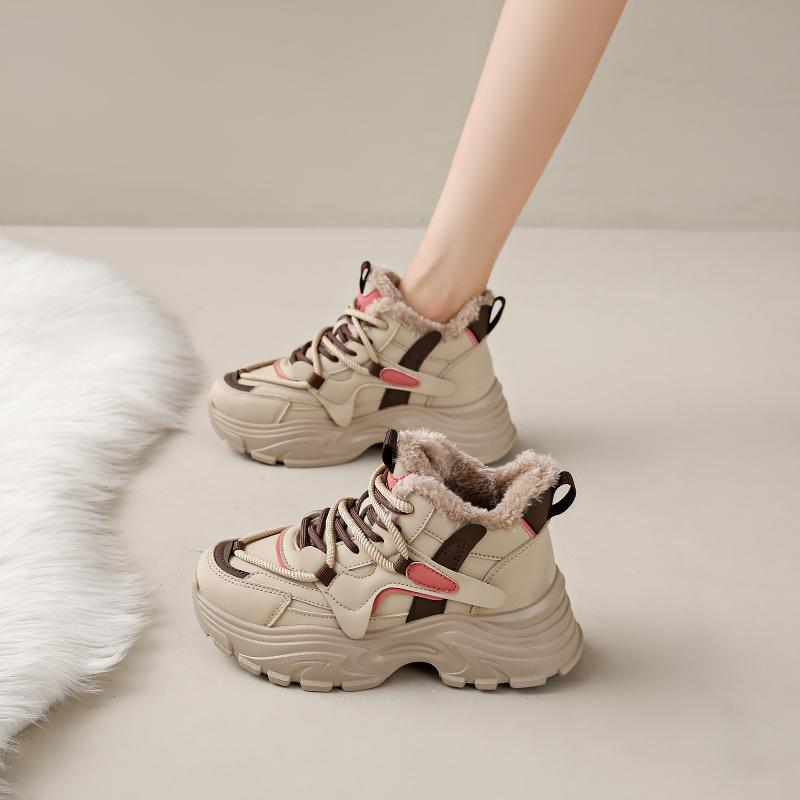 CRLAYDK Кроссовки женские на толстой подошве, на платформе, с меховой подкладкой, теплые, зимние спортивные туфли на танкетке, повседневные, для ходьбы, модные, для тенниса