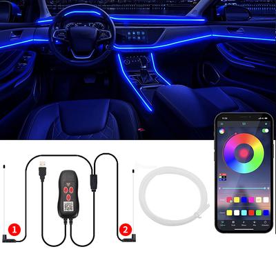 USB-подсветка салона автомобиля, 64 цвета, волоконно-оптические полосы, несколько режимов, приложение, управление музыкой, RGB, декоративная неоновая лампа окружающего освещения
