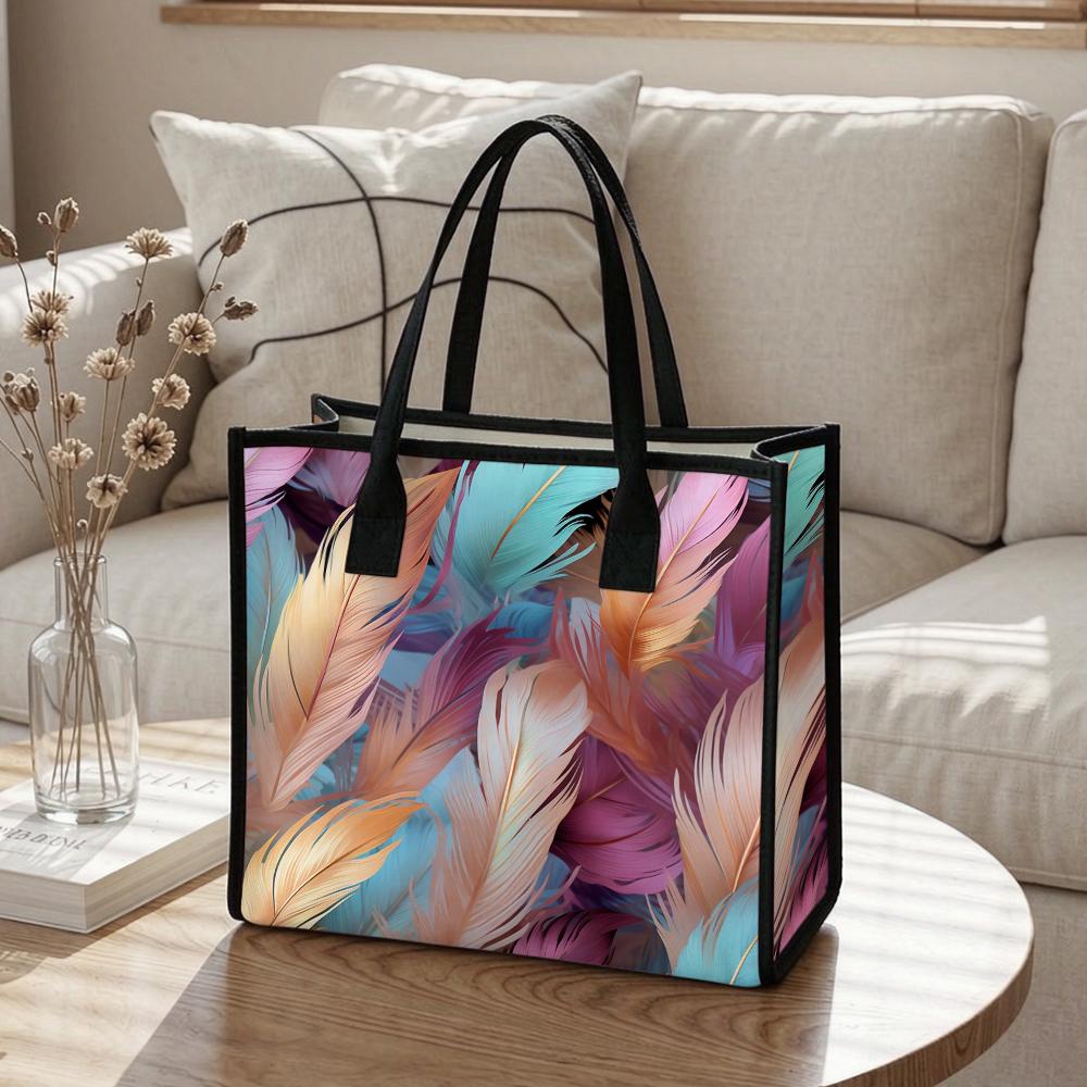 Feather Print Tote Bag Fashion Casual Shoulder Bag for Daily Use Lightweight Handbag