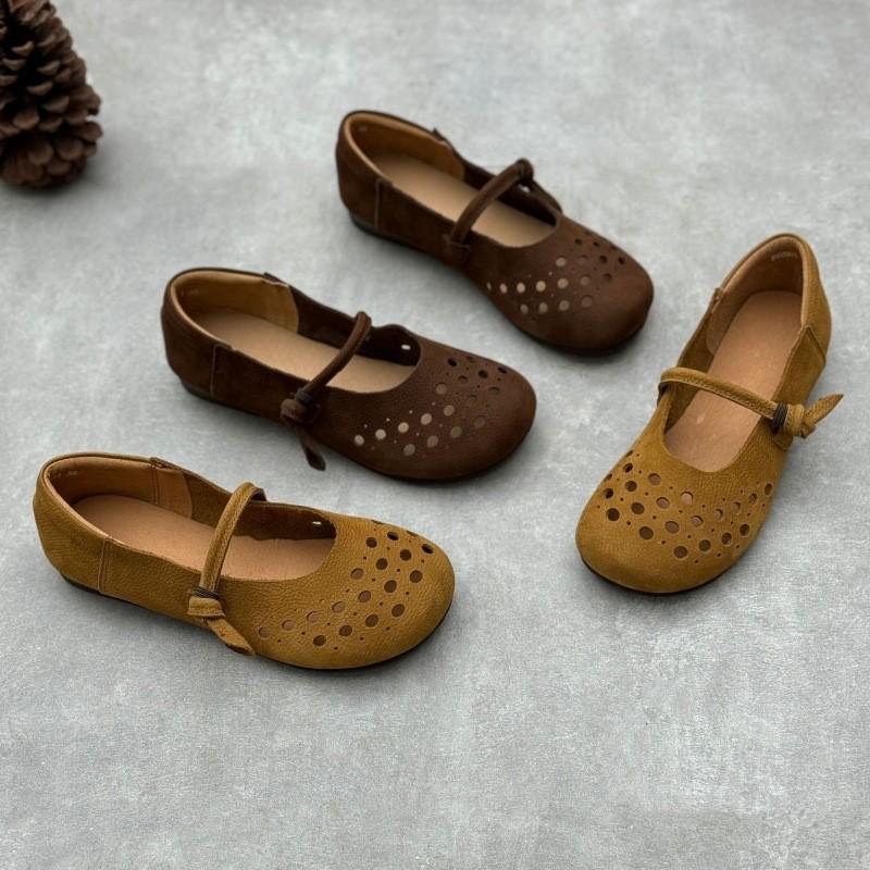 Johnature Женские туфли на плоской подошве из натуральной кожи ручной работы, мягкие сандалии из воловьей кожи с круглым носком в стиле ретро