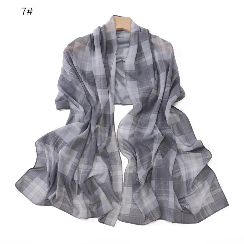 Fashion New Print 175*70cm Classic British Plaid Women Chiffon Hijab Scarf Lady Wraps Shawls Muslim Headband Islamic Scarves