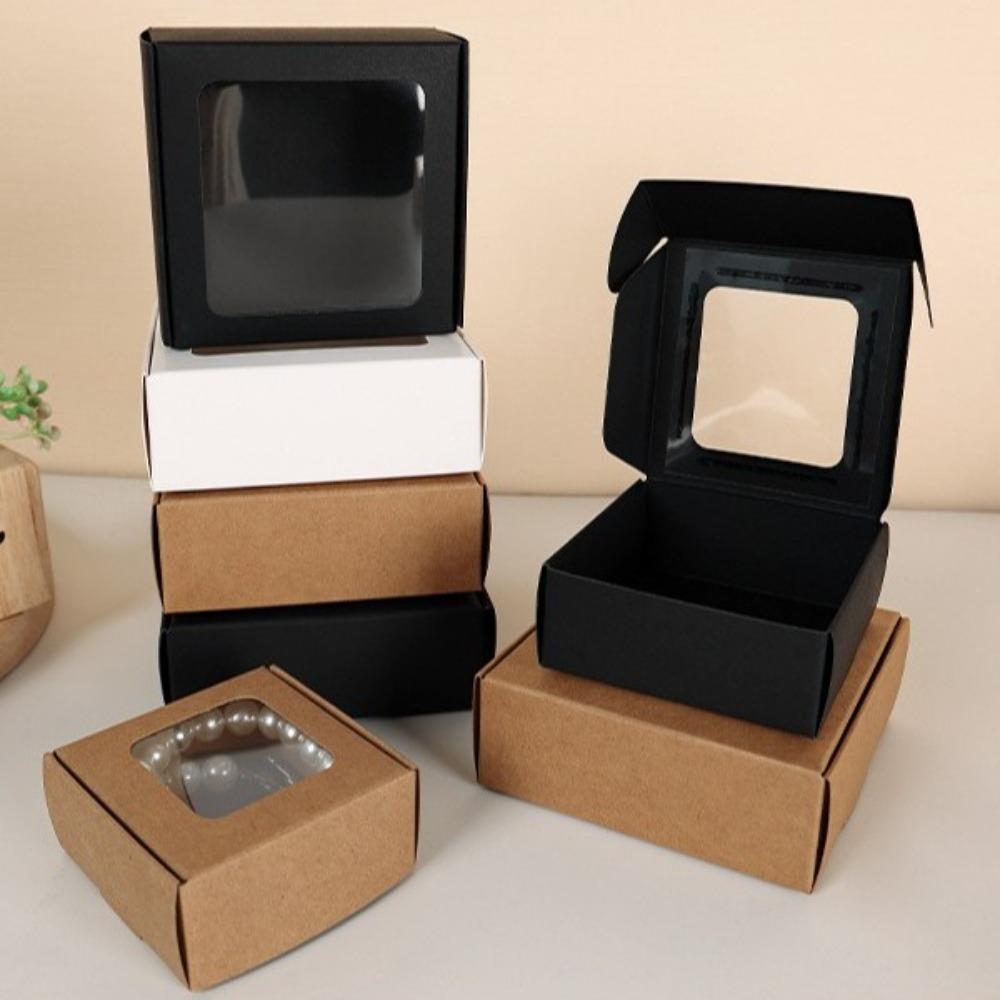 10pcs Kraft Paper Gift Box with Window Cookies Candy Packaging Box Wedding Birthday Party Supplies