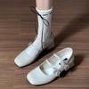 Fashion Mary Jane Ballet Shoes Women 2024 New Retro Thick Heeled Single Shoes Ladies Fashion Rhinestone Soft Flat Shoes Zapatos De Mujer
