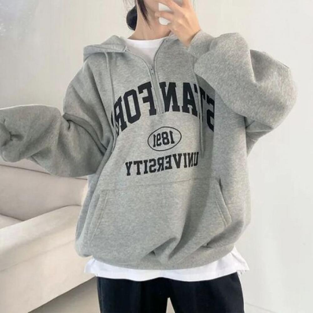Navava Zip Hoodie Long Sleeve Sweatshirt Pocket Lettering Nt3033