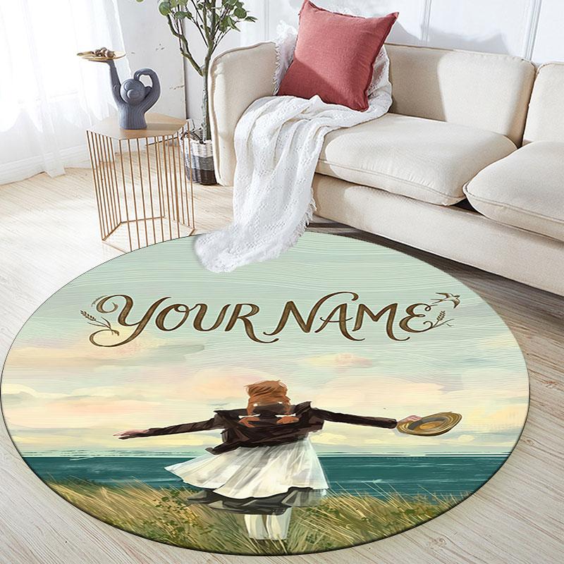 Custom Name,Anne of Green Gables pattern round rug,Carpet Rug for Living Room Bedroom Playroom ,Non-slip Floor Mat,Holiday Gifts and Birthday Gifts.