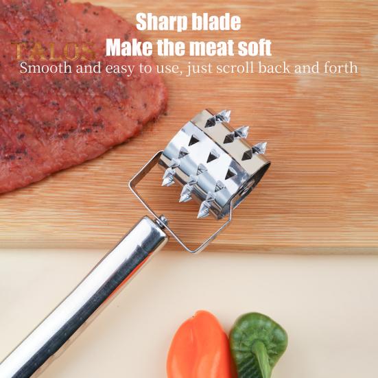 Тендерайзер для мяса, роликовый молоток, лезвие из нержавеющей стали, вращающаяся ручка, кухонный инструмент для стейка, курицы, свинины, говядины, пиццы